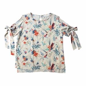 Amanda Uprichard Tropical Floral Blouse Top Petite Short Tie Sleeve